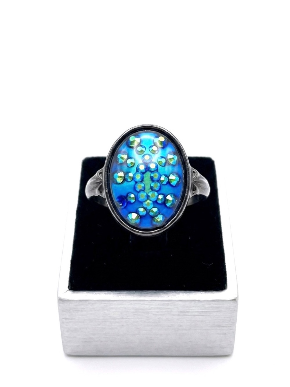 New Blue Green Metallic Sterling Silver Spiked Oval Handmade Boho Casual Ring